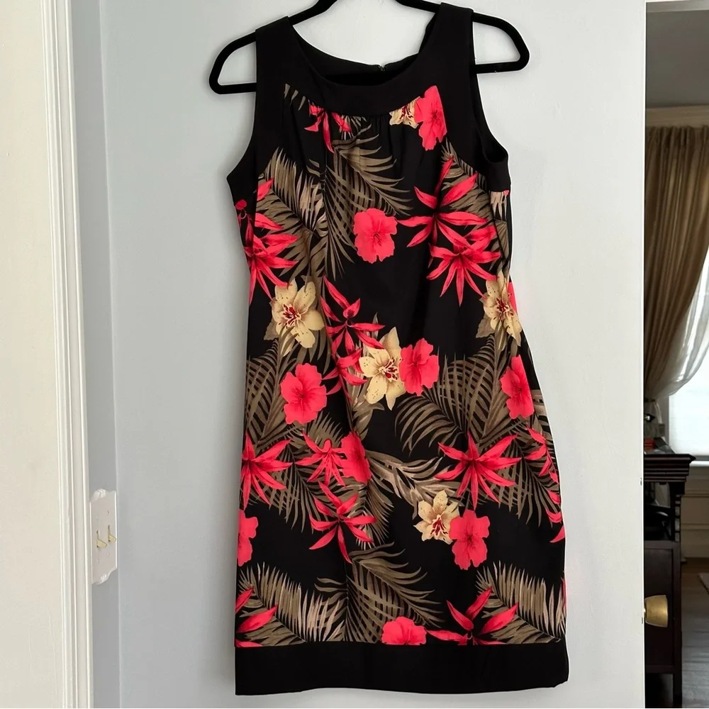 AB Studio Womens Sheath Dress Sz 14. EUC.Red and cream flowers on black. - Picture 1 of 7